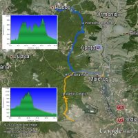 Munţii Perșani: Racoș-DN13-Măieruș (cu albastru), traseul de anul trecut cu galben (Crizbav-Fântâna Albă-Măieruș)